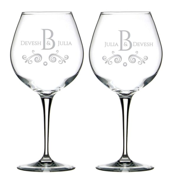 Personalized Floral Names and Monogram Wine Glasses