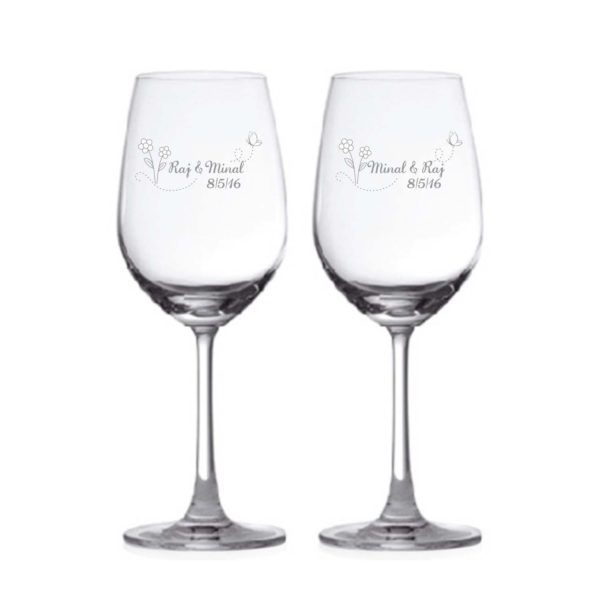 Personalized Flower Wedding Anniversary Wine Glasses