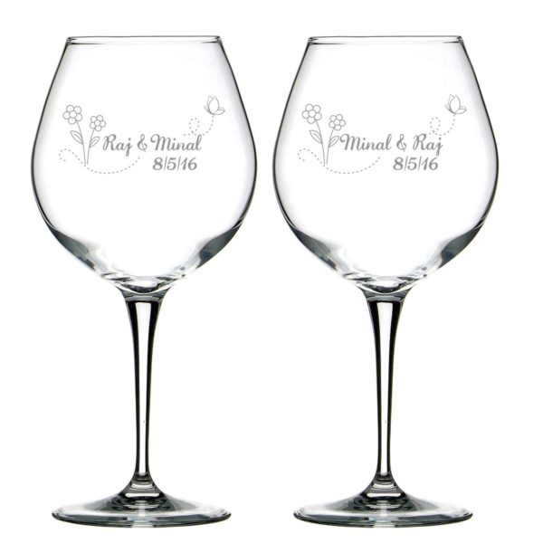 Personalized Flower Wedding Anniversary Wine Glasses