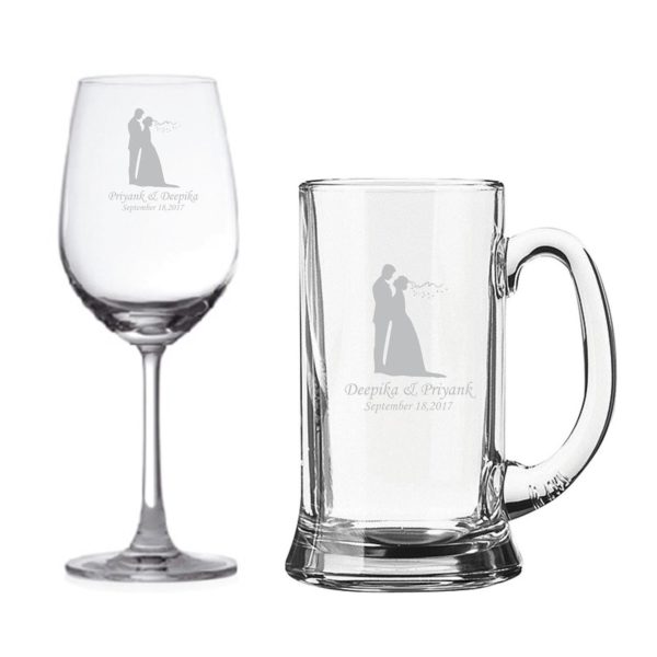 Personalized Just Married Couple Beer and Wine Glasses Set of 2