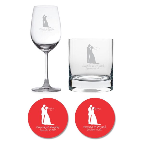 Personalized Just Married Couple Whiskey and Wine Glasses Set of 2