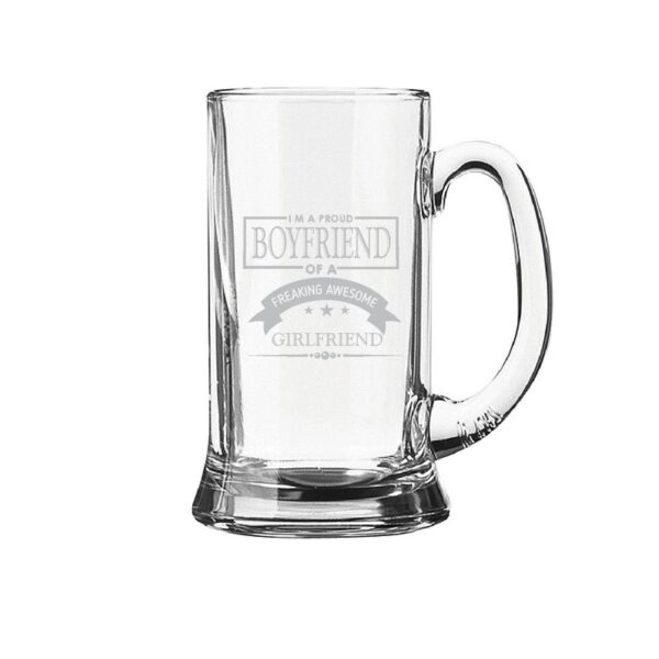 Engraved Proud Boyfriend Of Freaking Awesome Girlfriend Beer Mug