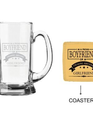 Engraved Proud Boyfriend Of Freaking Awesome Girlfriend Beer Mug