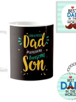 Proud Dad of a Freaking Awesome Son Combo Set of 3 - Mug, Coaster, Keychain