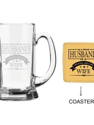 Engraved Proud Husband Of a Freaking Awesome Beer Mug