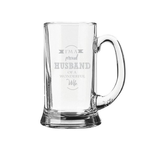 Engraved Proud Husband of a Wonderful Wife Beer Mug