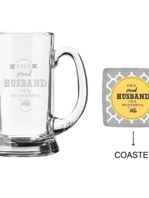 Engraved Proud Husband of a Wonderful Wife Beer Mug