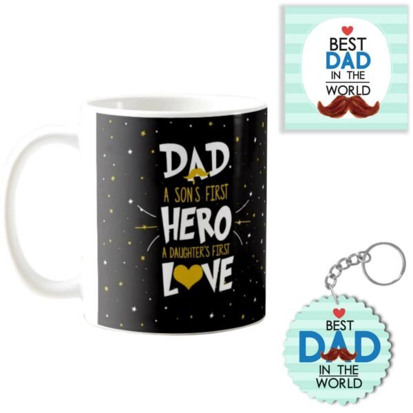 Sons Hero Daughters Love Dad Combo Set of 3 - Mug, Coaster, Keychain