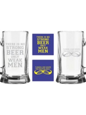Engraved Strong Beer Manly Things Beer Mug Set 2