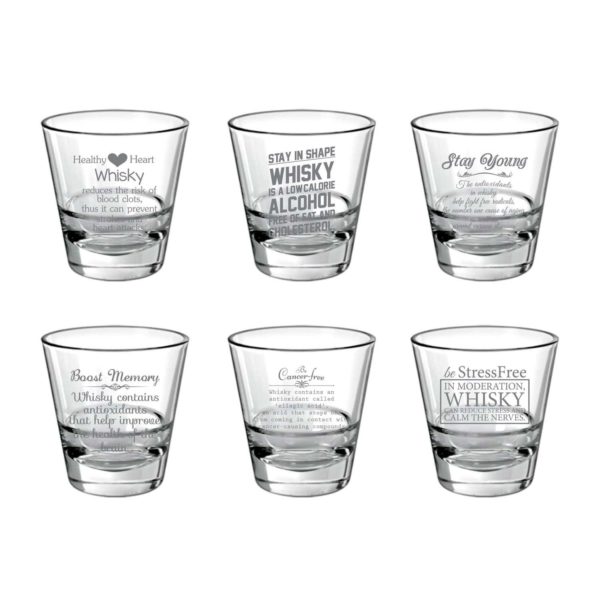 Whiskey's Health Benefits Engraved Whiskey Glasses - Set of 6