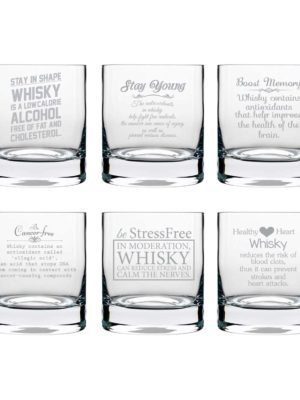 Whiskey's Health Benefits Engraved Whiskey Glasses - Set of 6