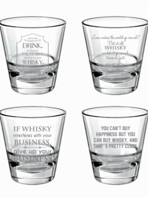 Whisky Brings Happiness Engraved Whisky Glasses - Set of 4