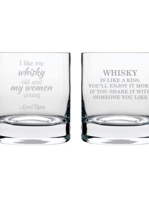 Whisky is Like a Kiss Engraved Whiskey Glasses - Set of 2