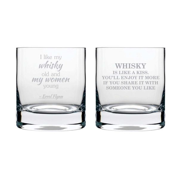 Whisky is Like a Kiss Engraved Whiskey Glasses - Set of 2