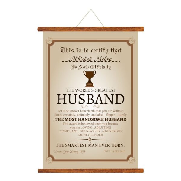 World's Greatest Boyfriend Award Canvas Scroll