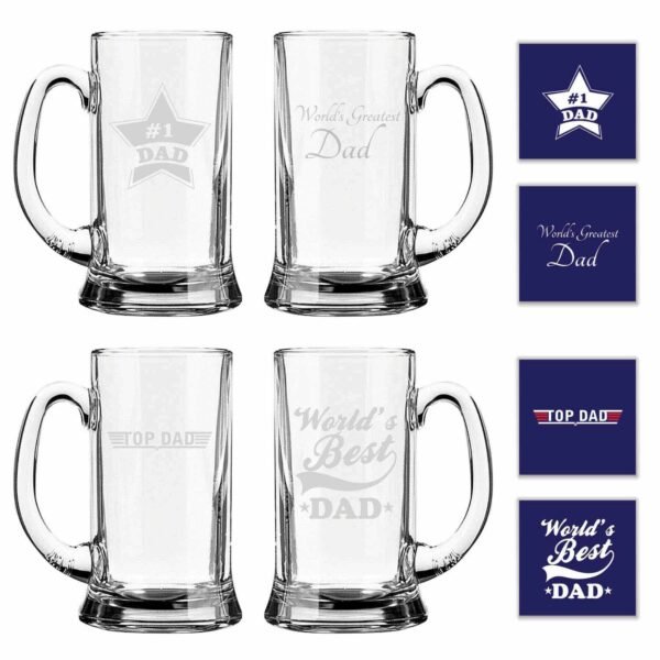 Engraved Best Awesome Dad Beer Mug Set of 4