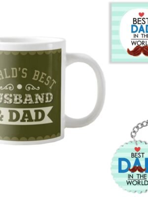 Worlds Best Dad Husband Combo Set of 3 - Mug, Coaster, Keychain