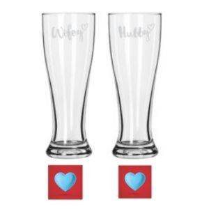 Engraved Personalised Pilsner Beer Glass Set of 2 Couple for Anniversary Birthday Gifts