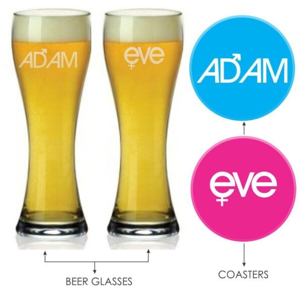 Engraved Adam and Eve Beer Glasses