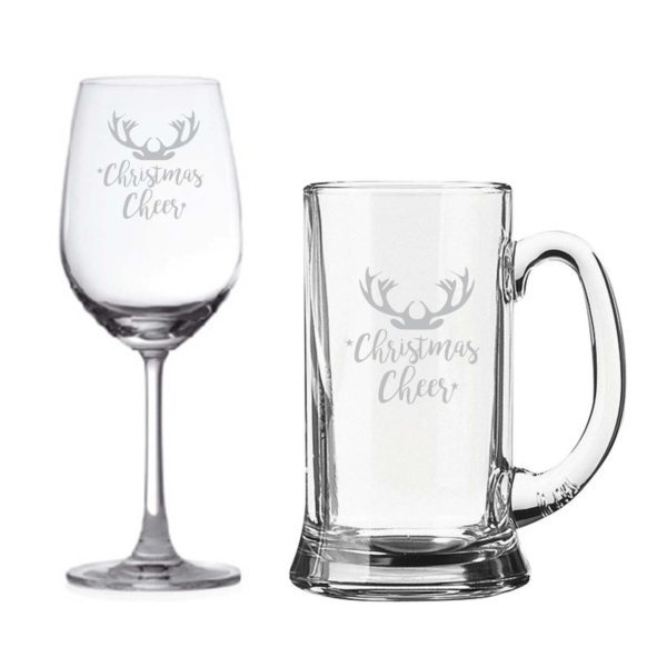 Christmas Cheer Beer Wine Glasses Set of 2