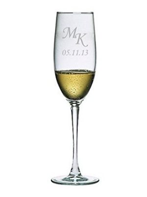 Engraved Wedding Couple Monogram Champagne Flutes Set