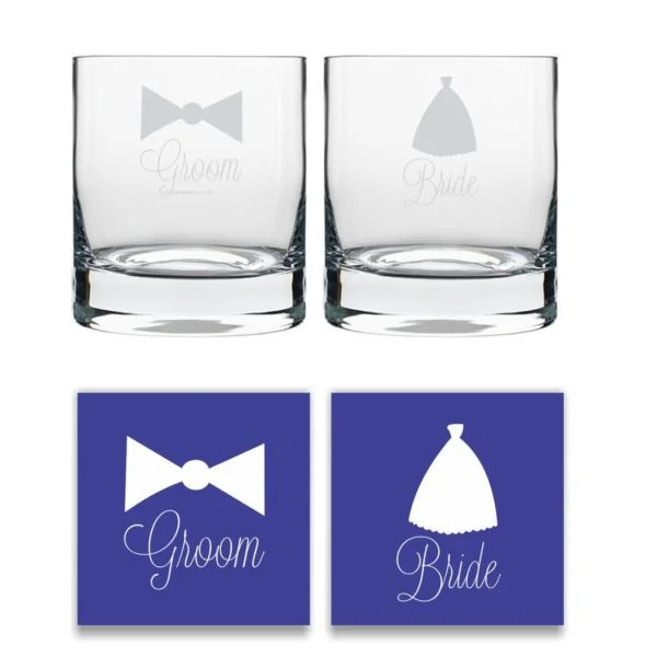 Bride And Groom Engraved Whiskey Glasses
