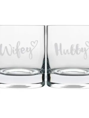 Hubby Wifey  Engraved Whiskey Glasses