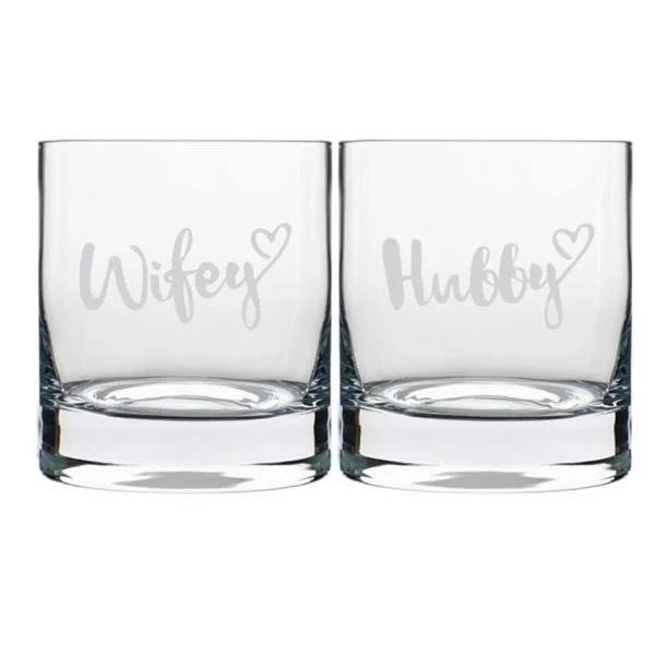 Hubby Wifey  Engraved Whiskey Glasses