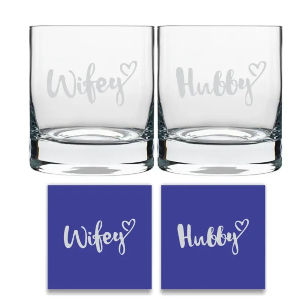 Hubby Wifey  Engraved Whiskey Glasses