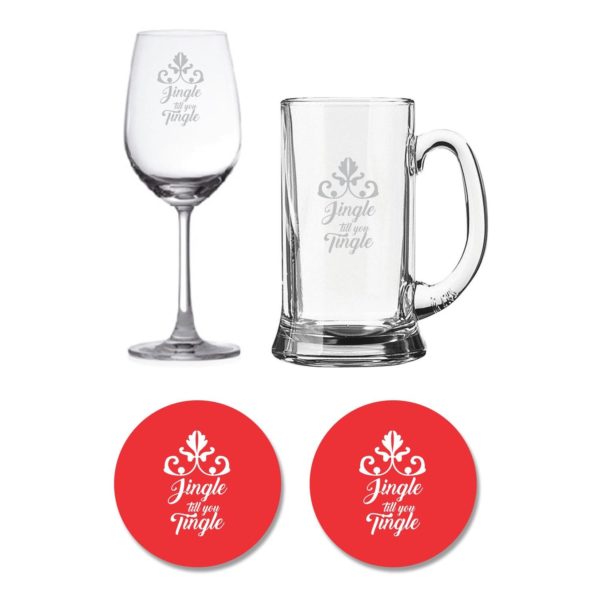 Jingle Till You Tingle Beer Wine Glasses Set of 2