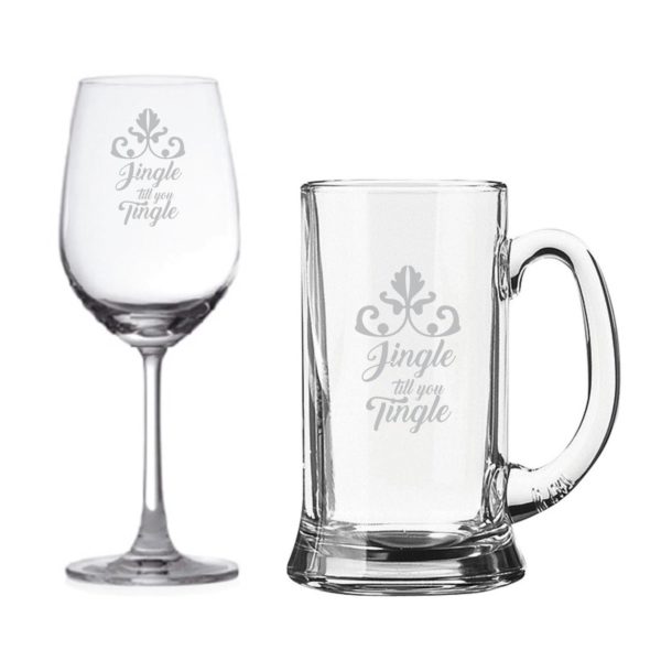 Jingle Till You Tingle Beer Wine Glasses Set of 2