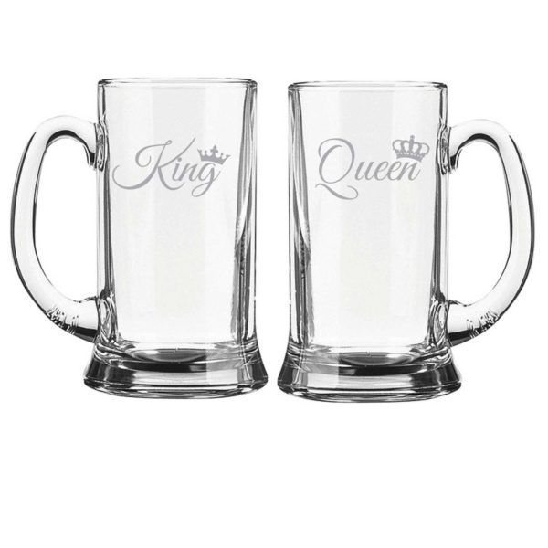 Engraved King Queen Beer Mug Set of 2