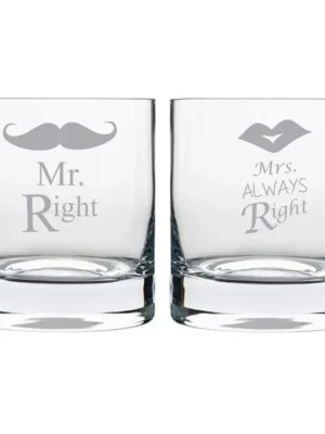 Mr Right Mrs Always Right  Engraved Whiskey Glasses