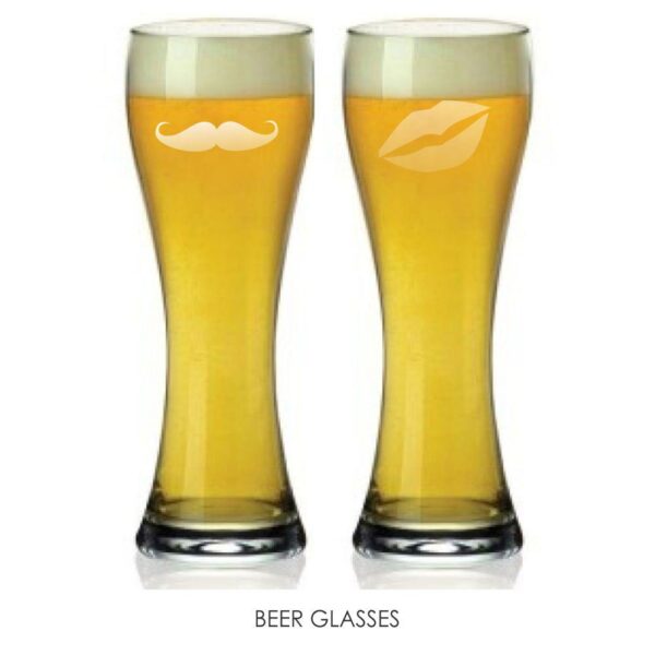 Engraved Moustache & Kiss Beer Glasses