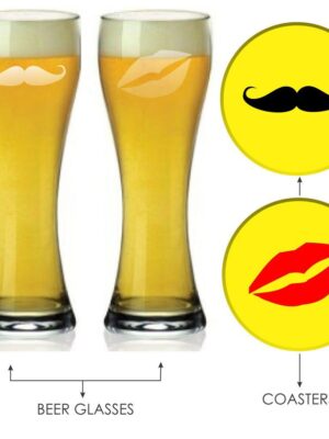 Engraved Moustache & Kiss Beer Glasses
