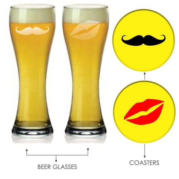 Engraved Moustache & Kiss Beer Glasses