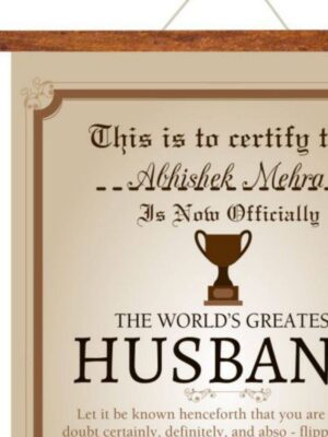 worlds greatest husband certificate canvas scroll