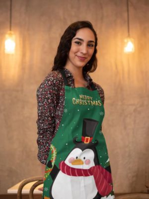 Green Penguin Printed Christmas apron