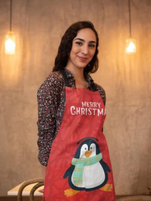 Red Penguin Printed Christmas apron