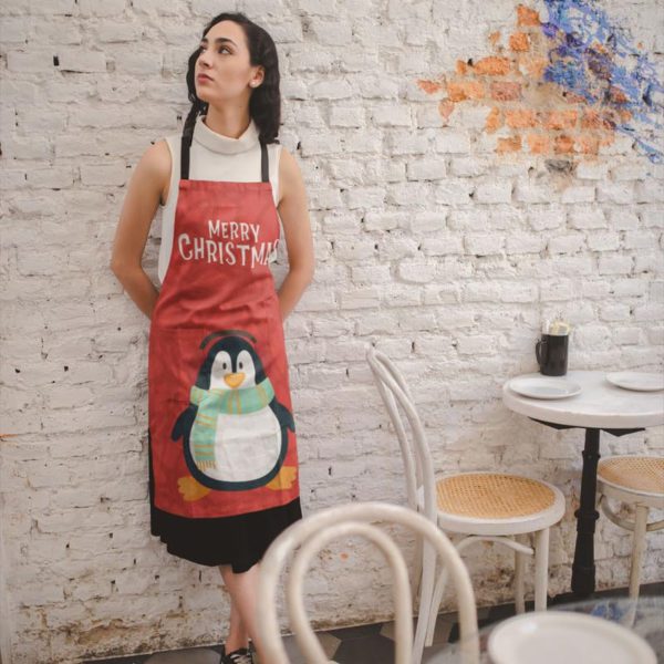 Red Penguin Printed Christmas apron