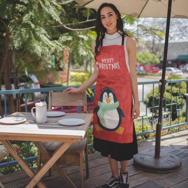 Red Penguin Printed Christmas apron