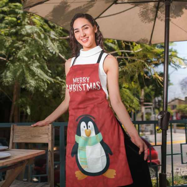 Red Penguin Printed Christmas apron