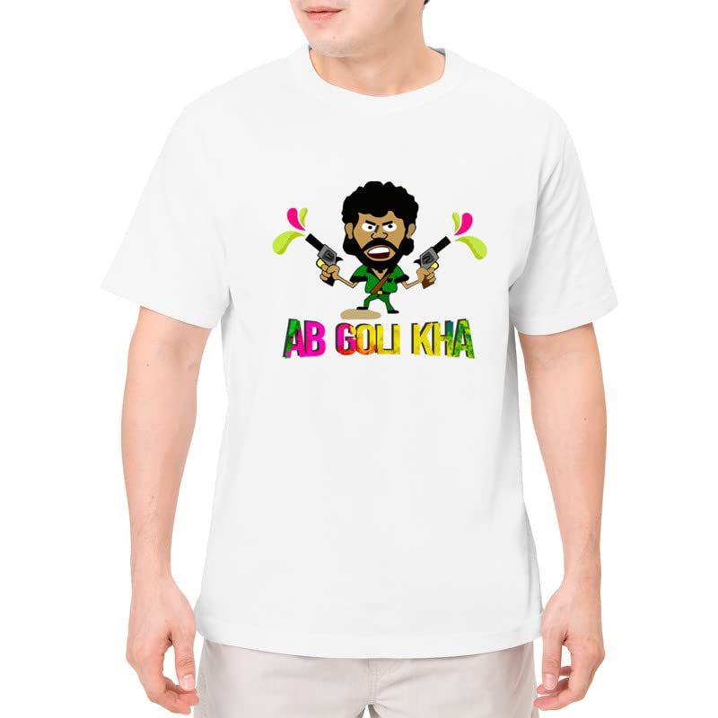 TheYaYaCafe Holi T-Shirt Ab Goli KHA Mens Drifit Printed White