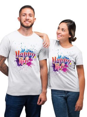 Happy Holi Drifit Matching Plus Size Round Neck Holi Couple t-Shirts