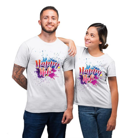 Happy Holi Drifit Matching Plus Size Round Neck Holi Couple t-Shirts