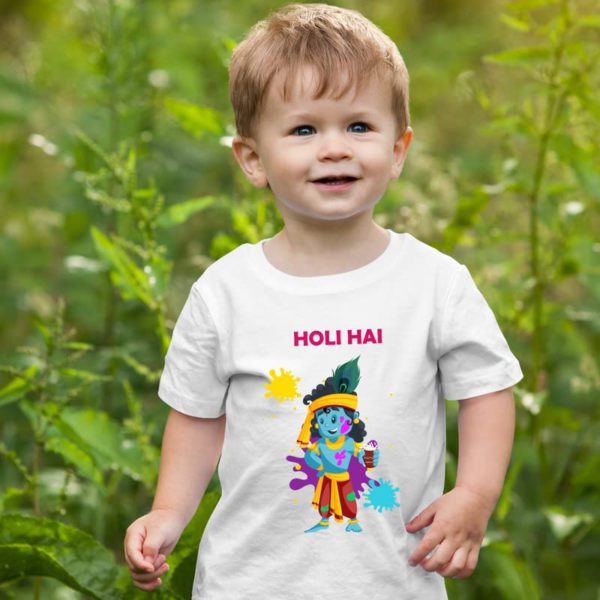 Holi Kids T-Shirts Printed Holi Hai Krishna