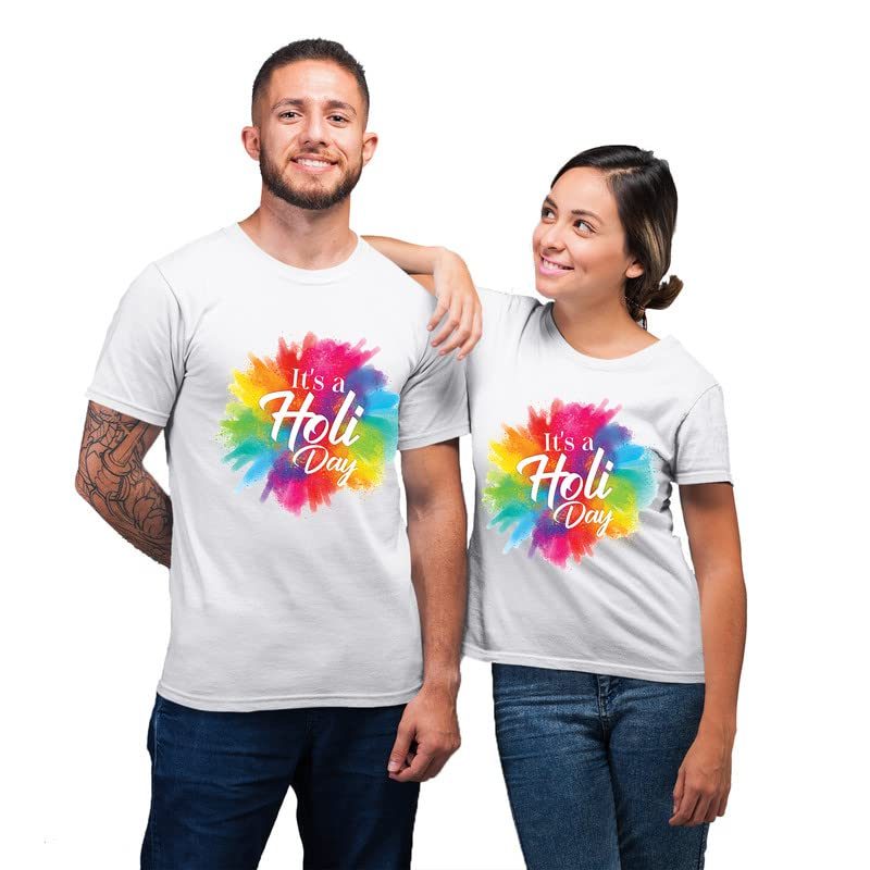 TheYaYaCafe Printed Holi Couple T-Shirts Its A Holi Day Drifit Men Women