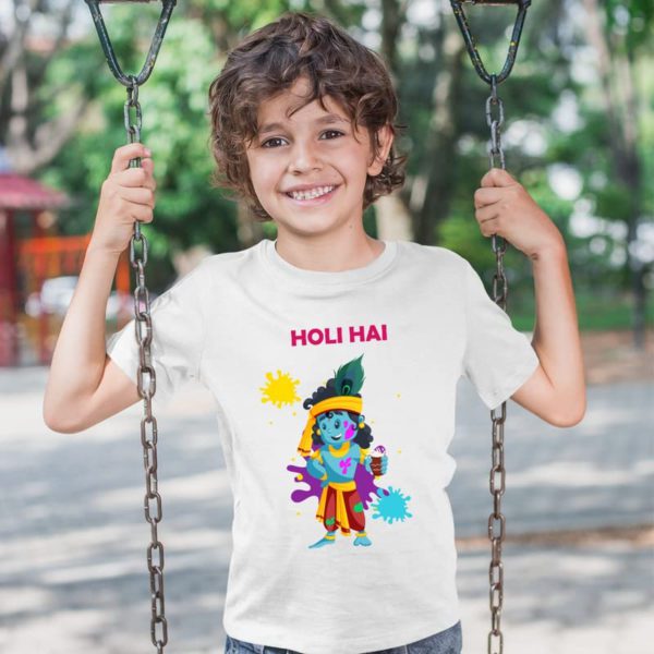 Holi Kids T-Shirts Printed Holi Hai Krishna