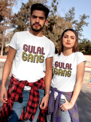 Holi Couple Matching T-Shirts Set of 2 - Unique Printed Designs Gulaal Gang