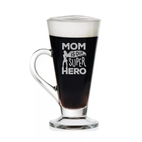 YaYa cafe Mothers Day Gifts for Mom is Our Super Hero Engraved Glass Tea Cups Mugs with Coaster